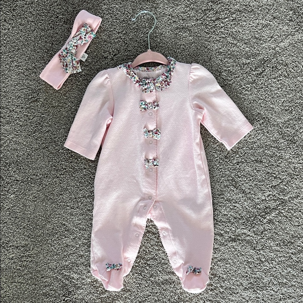 NWOT Little Me size 3m Pink Baby One Piece with Bows and Floral Accents